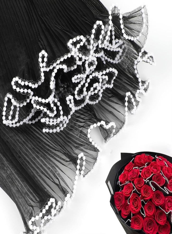 JXITON 4.37 Yards Black Flower Wrapping Mesh Paper, Pearl Edge Bouquet Packaging Paper Wrinkled Flower Bouquet Packing for Floral Arrangement Valentine's Day Mother's Day Wedding Florist Supplies - Image 1